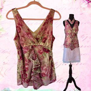 Apt. 9 Rose Chiffon Lined Blouse Romantic Fairycore Top Rose Victorian-style
